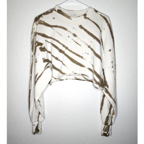 Good American Essentials Cropped Cool Sweatshirt Putty Tie Dye Crewneck Sweater - Picture 2 of 11